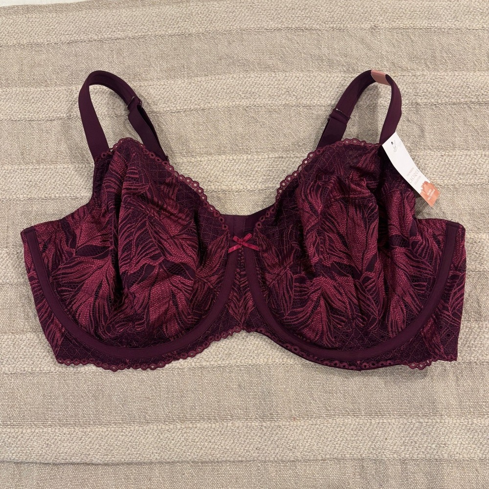 NWT Cacique Full Coverage Unlined Underwire Bra Berry Purple Lace 50D